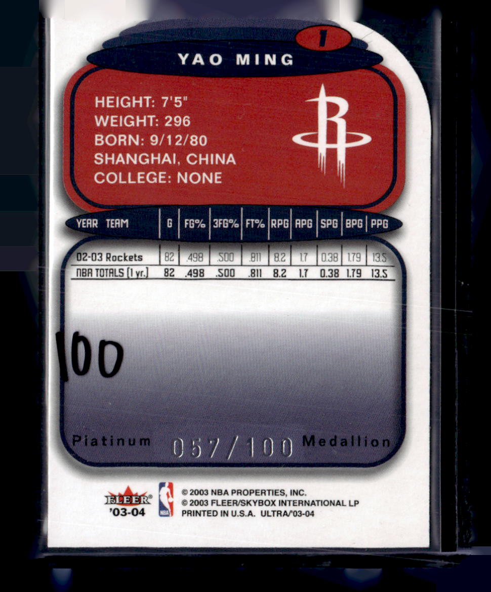 2003-04 Ultra #1 Yao Ming Platinum Medallion #/100