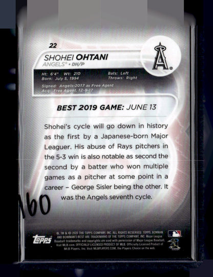 2020 Bowman's Best #22 Shohei Ohtani Blue Refractor #/150