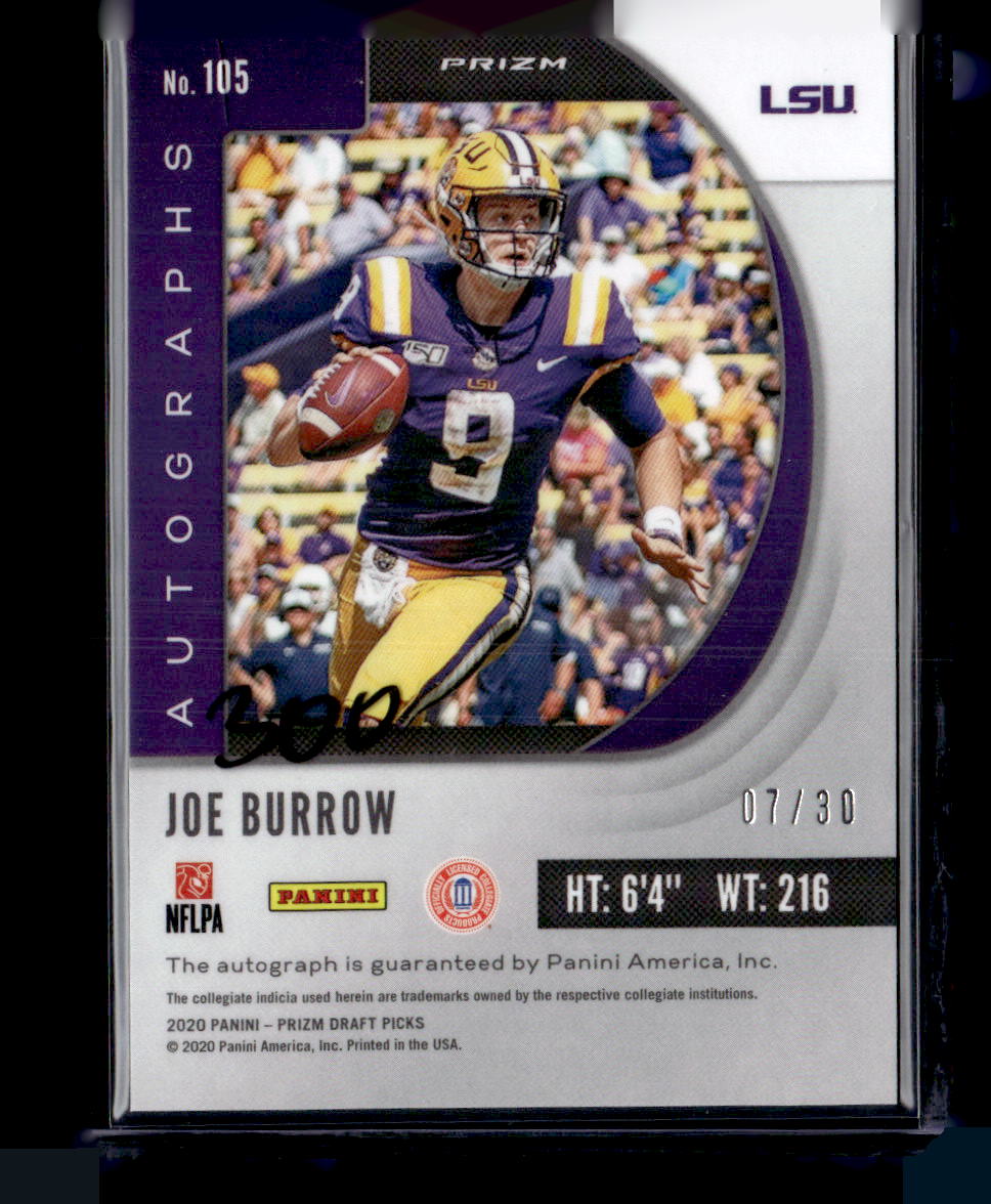 2020 Panini Prizm Draft Picks #105 Joe Burrow Carolina Blue Auto #/30