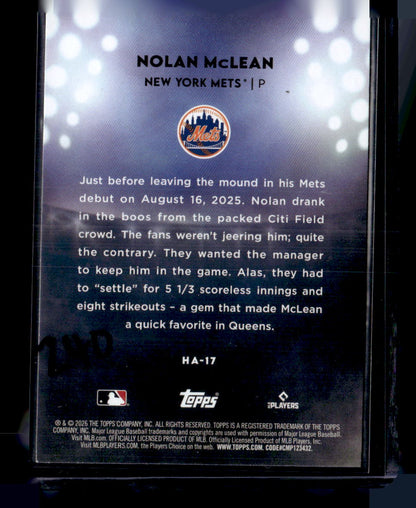 2026 Topps #HA-17 Nolan McLean Home Field Advantage