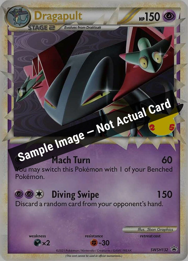 Pokemon,SWSH: Sword & Shield Promo Cards,Dragapult (Prime) - SWSH132,Holofoil,Near Mint — Sample Image, Not Actual Card