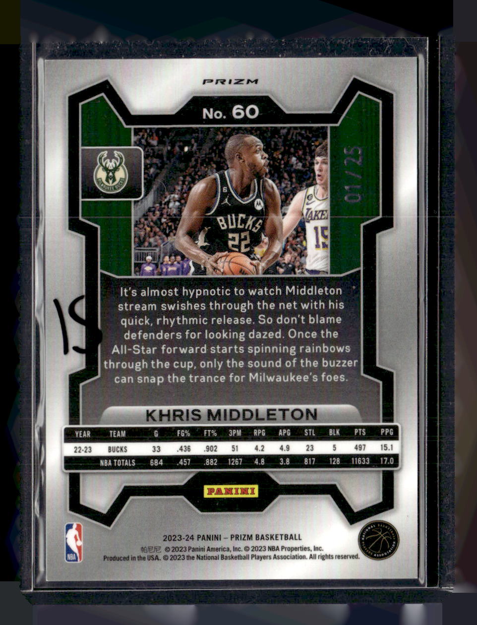 2023-24 Panini Prizm #60 Khris Middleton Prizms Green Pulsar #/25