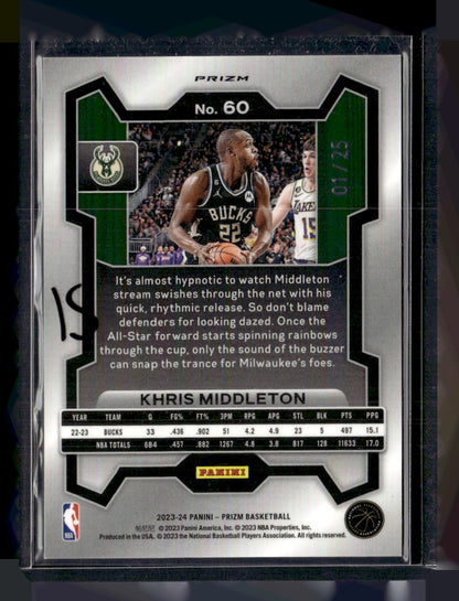 2023-24 Panini Prizm #60 Khris Middleton Prizms Green Pulsar #/25
