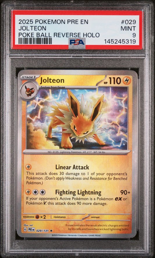 2025 Pokemon Pre En-Prismatic Evolutions #029 Jolteon Poke Ball Reverse Holo PSA 9