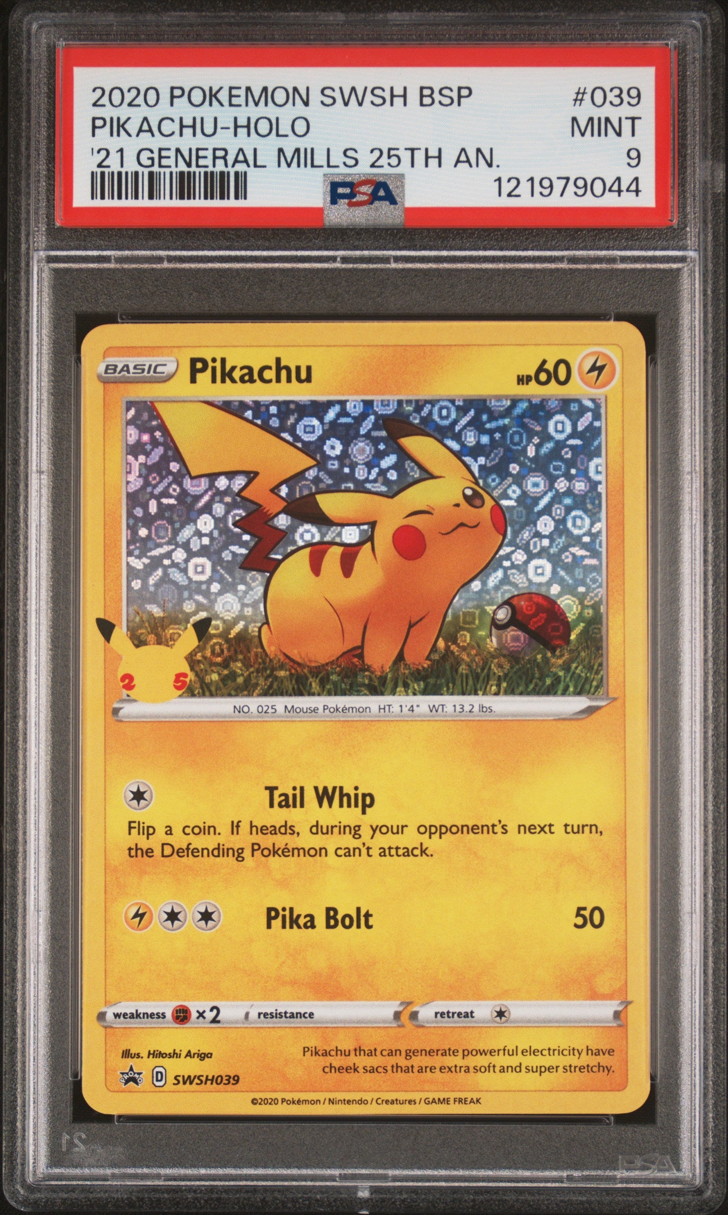 2020 Pokemon Swsh Black Star Promo #039 Pikachu-Holo '21 General Mills 25th An. PSA 9