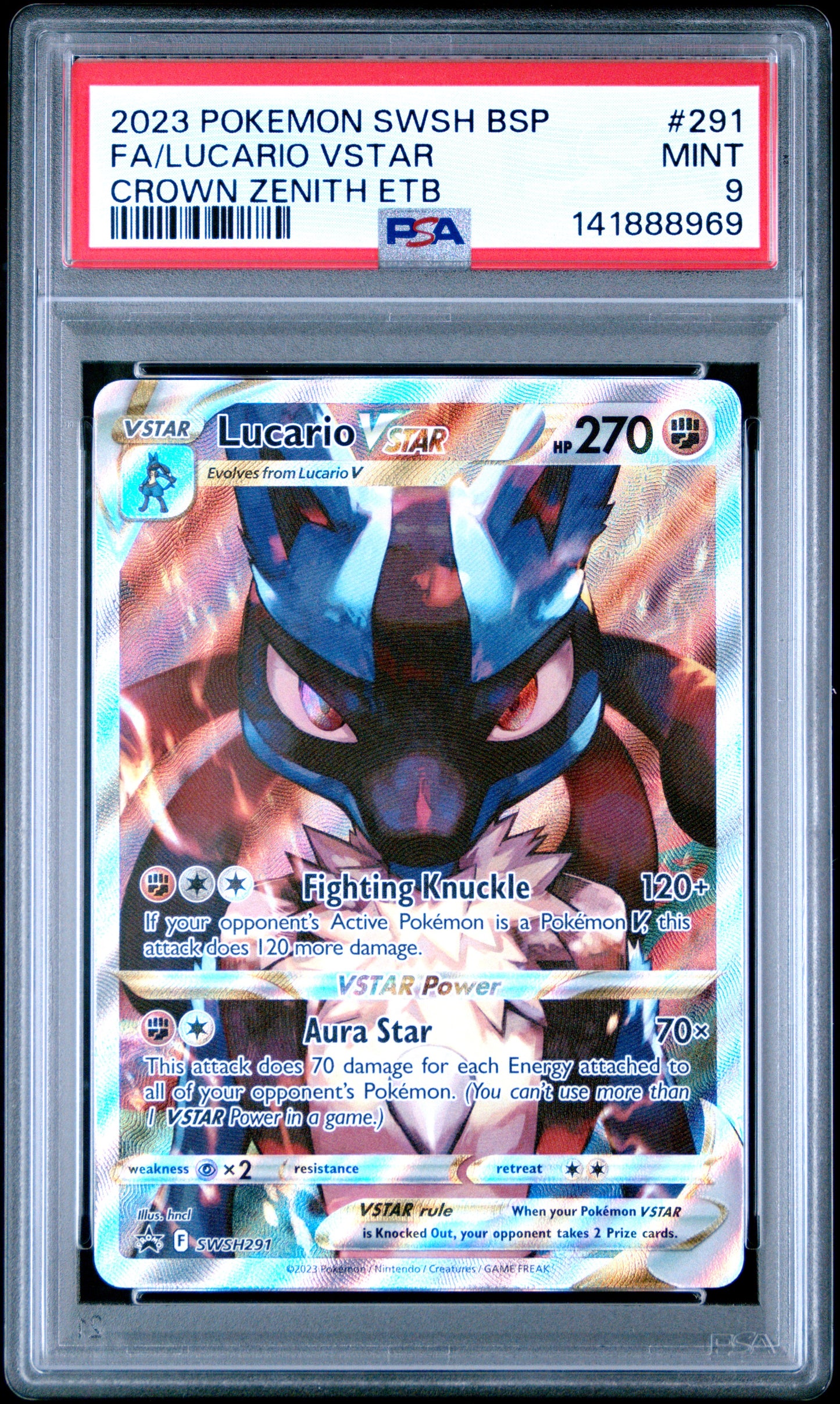 2023 Pokemon Swsh Black Star Promo #291 Fa/Lucario Vstar Crown Zenith Etb PSA 9
