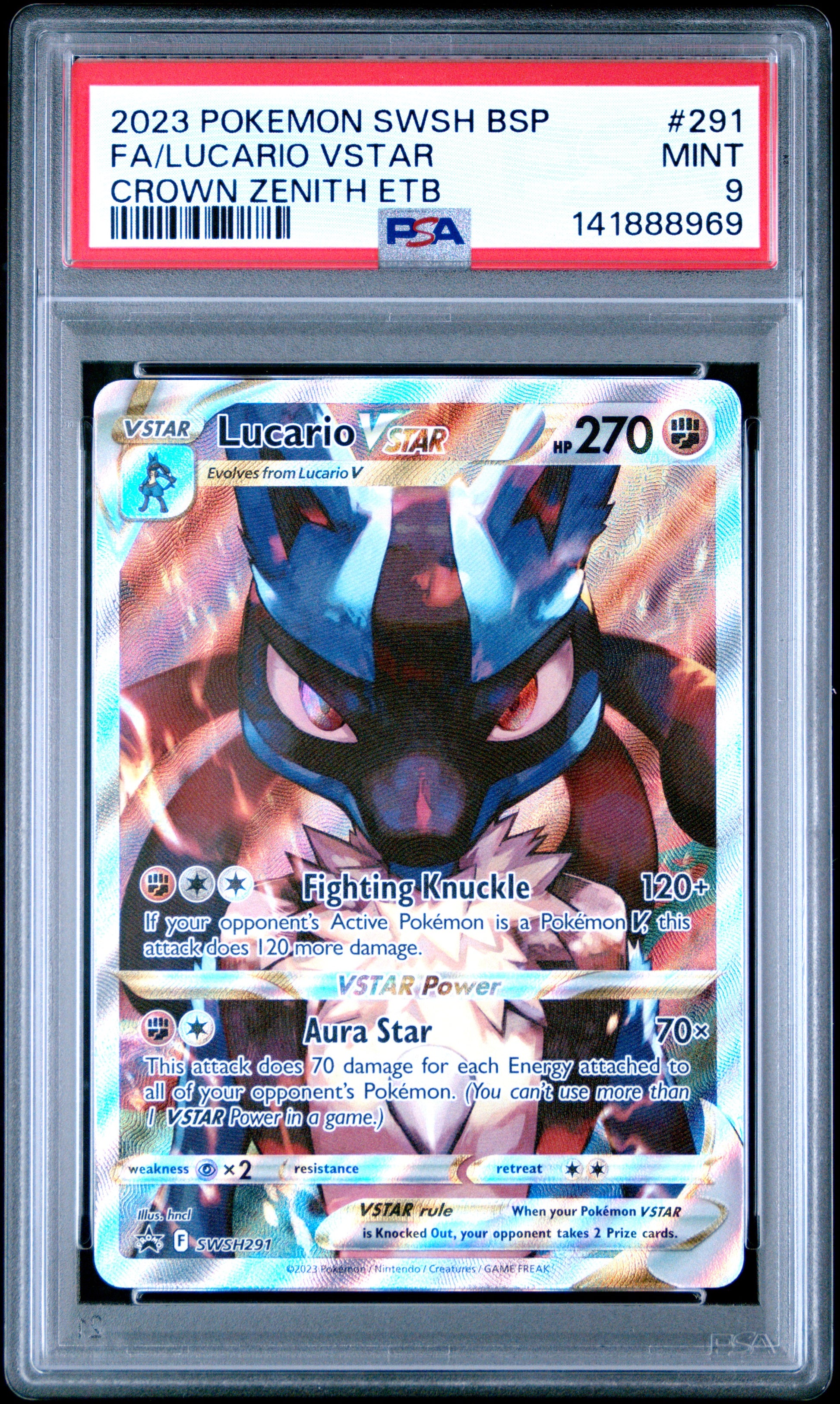 2023 Pokemon Swsh Black Star Promo #291 Fa/Lucario Vstar Crown Zenith Etb PSA 9