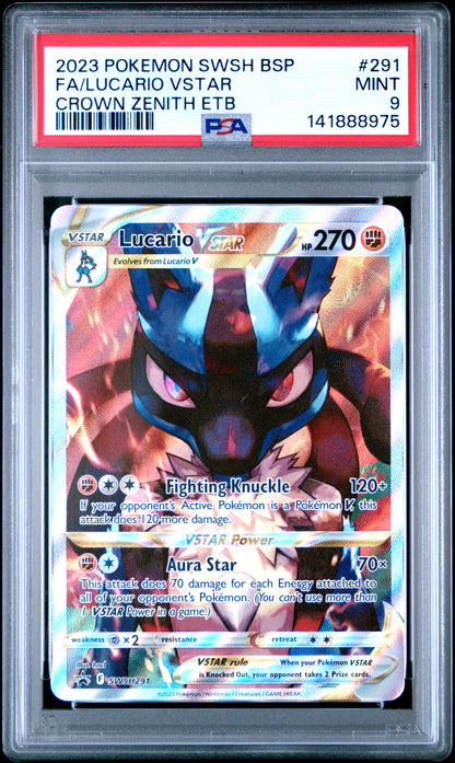 2023 Pokemon Swsh Black Star Promo #291 Fa/Lucario Vstar Crown Zenith Etb PSA 9