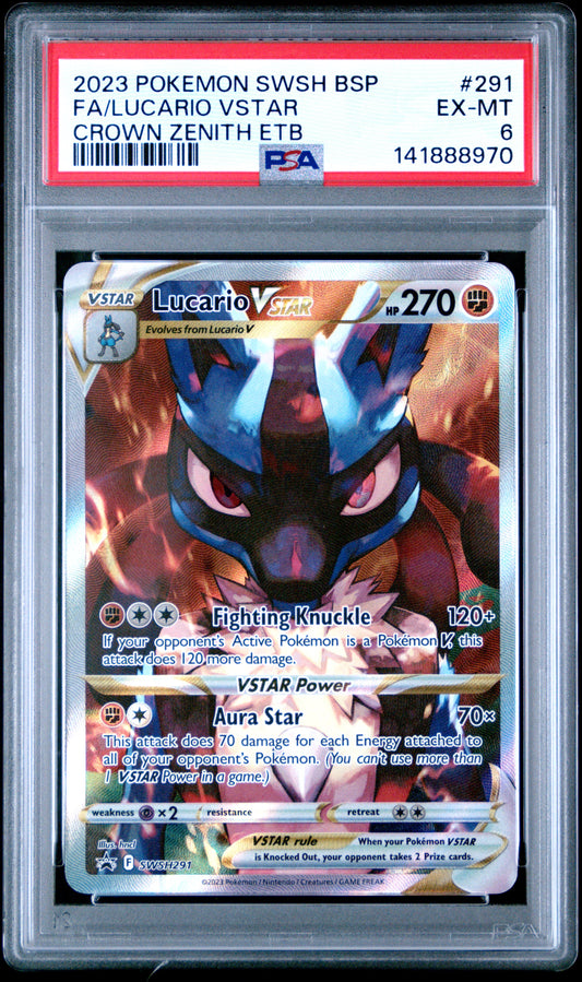 2023 Pokemon Swsh Black Star Promo #291 Fa/Lucario Vstar Crown Zenith Etb PSA 6