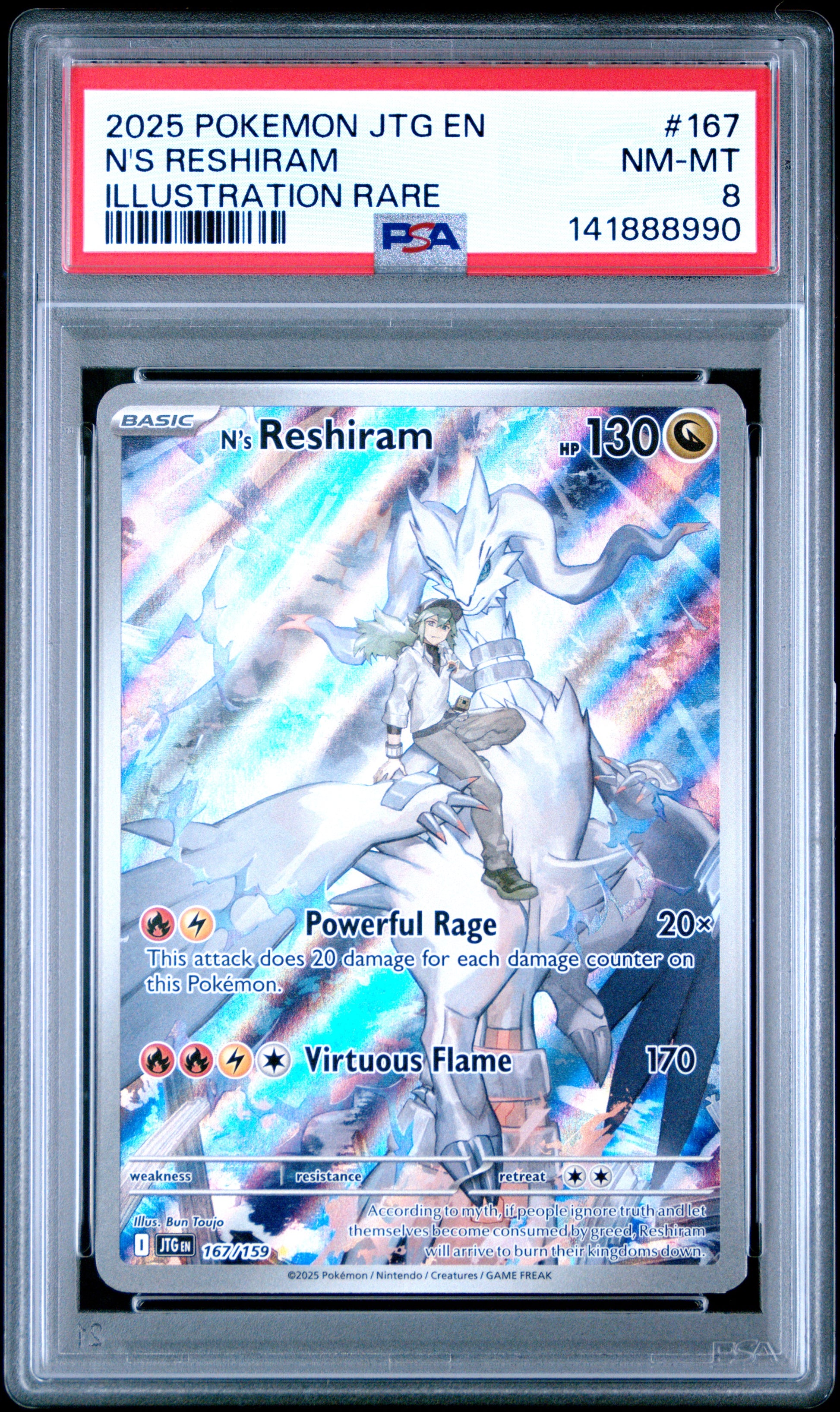 2025 Pokemon Jtg En-Journey Together #167 N'S Reshiram Illustration Rare PSA 8