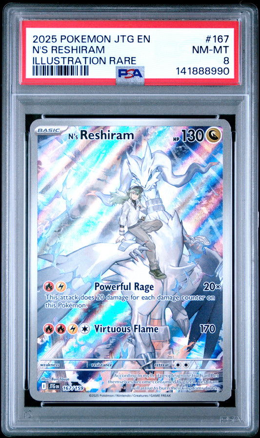 2025 Pokemon Jtg En-Journey Together #167 N'S Reshiram Illustration Rare PSA 8