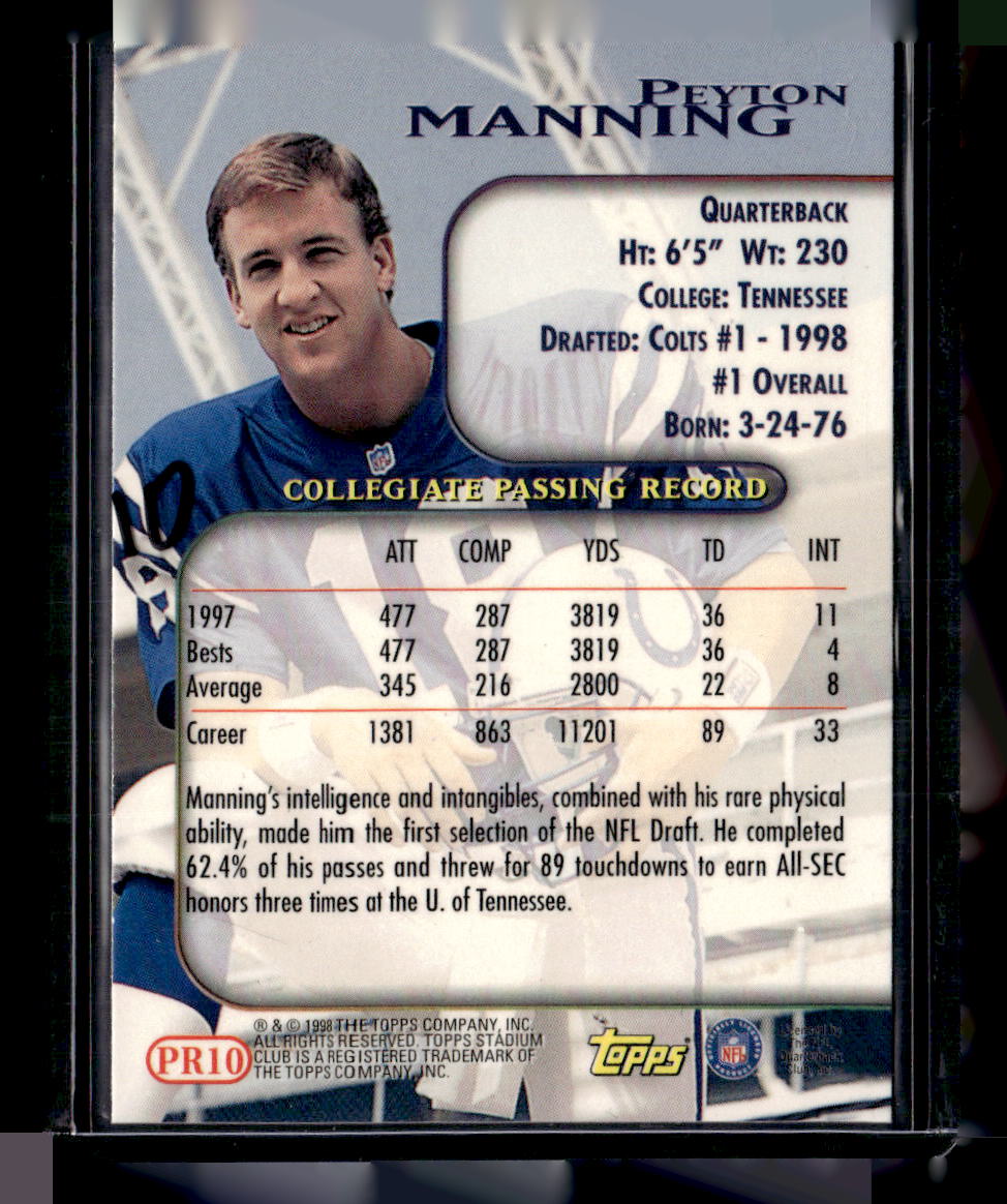 1998 Stadium Club #PR10 Peyton Manning Prime Rookies