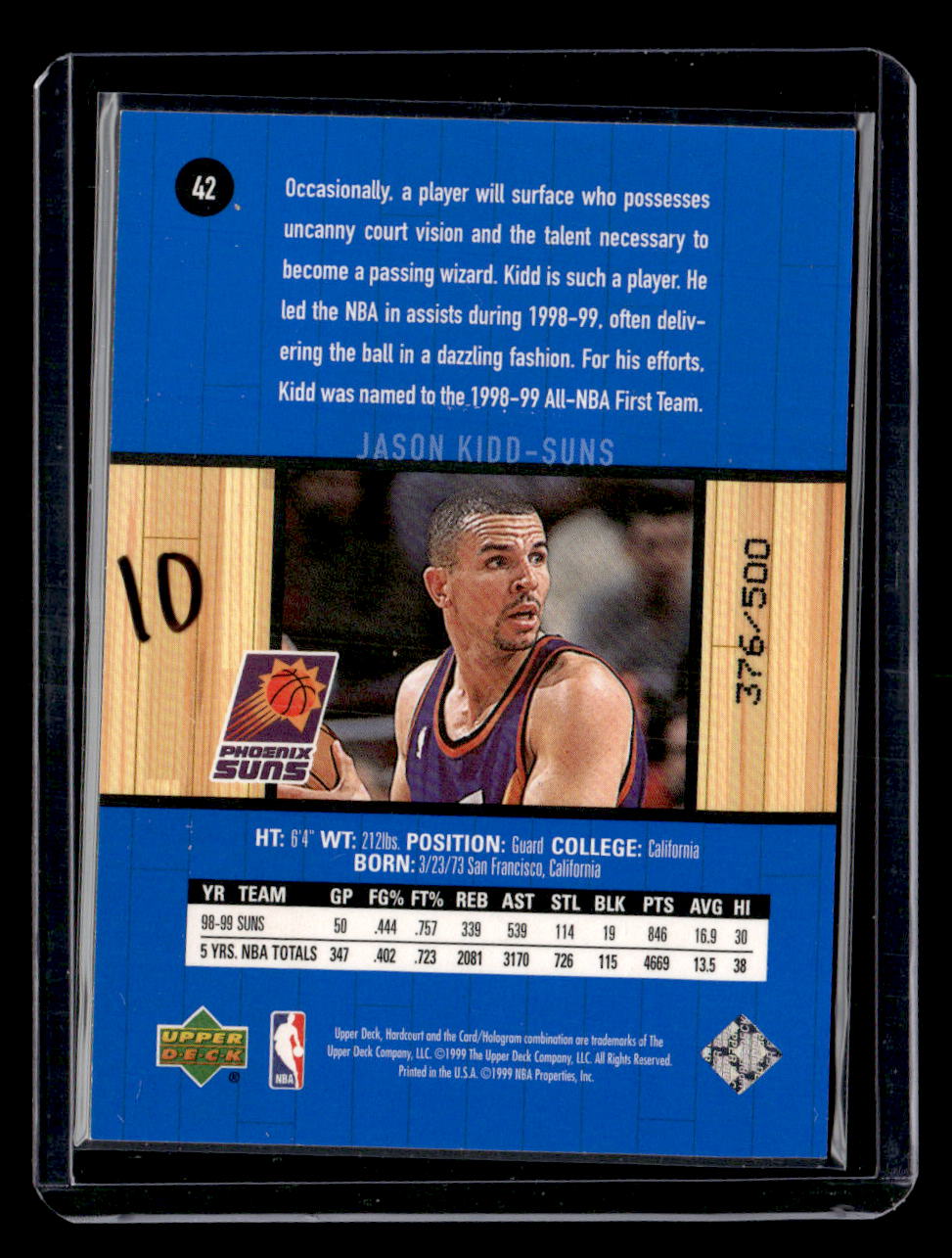 1999-00 Upper Deck Hardcourt #42 Jason Kidd Baseline Grooves Rainbow #/500