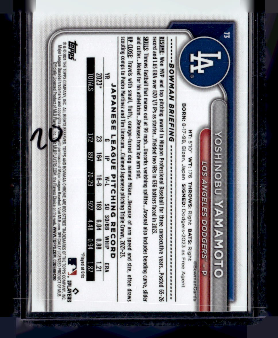 2024 Bowman Chrome #73 Yoshinobu Yamamoto Mojo Refractors