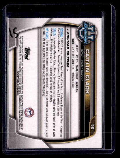 2022-23 Bowman University Chrome #50 Caitlin Clark