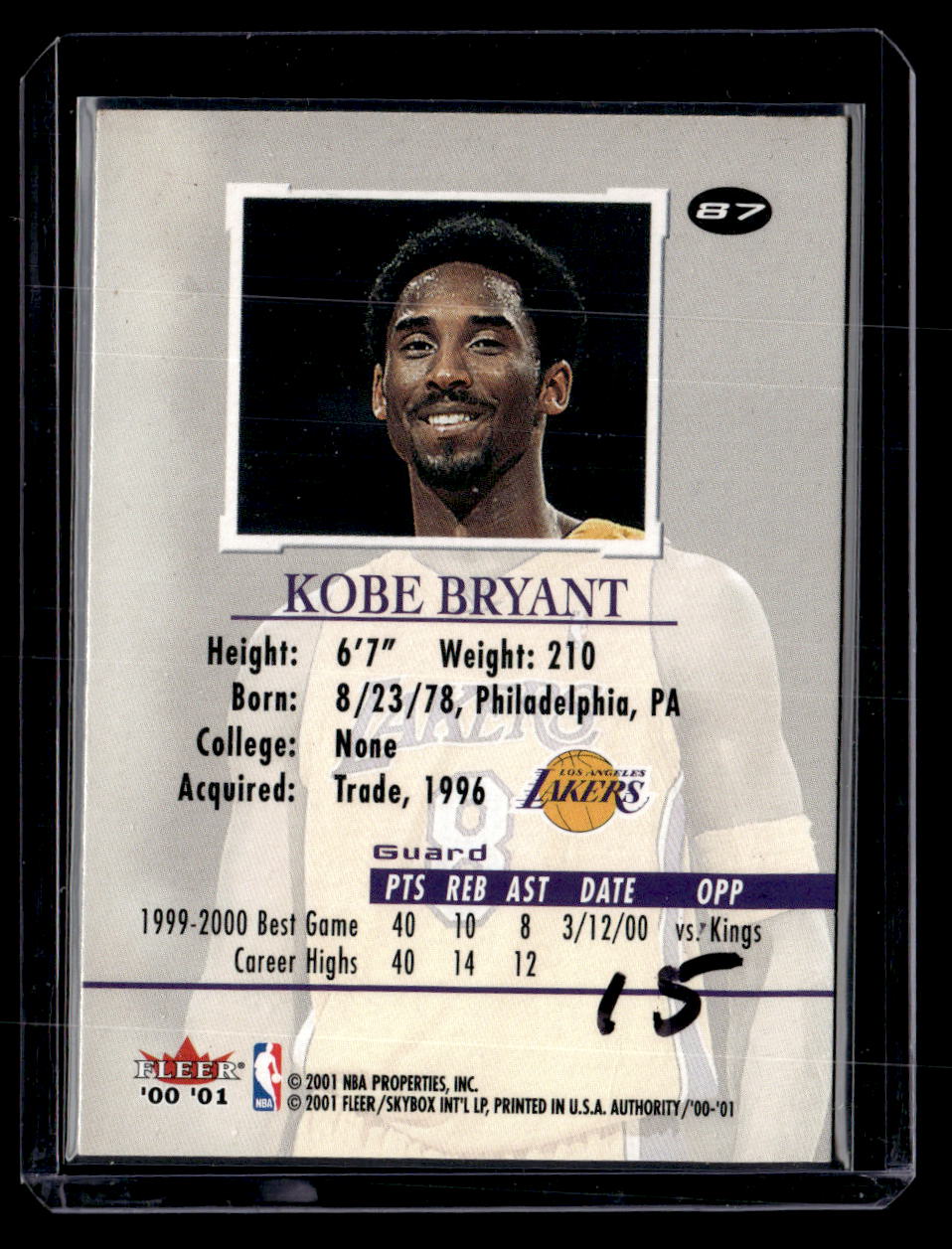 2000-01 Fleer Authority #87 Kobe Bryant