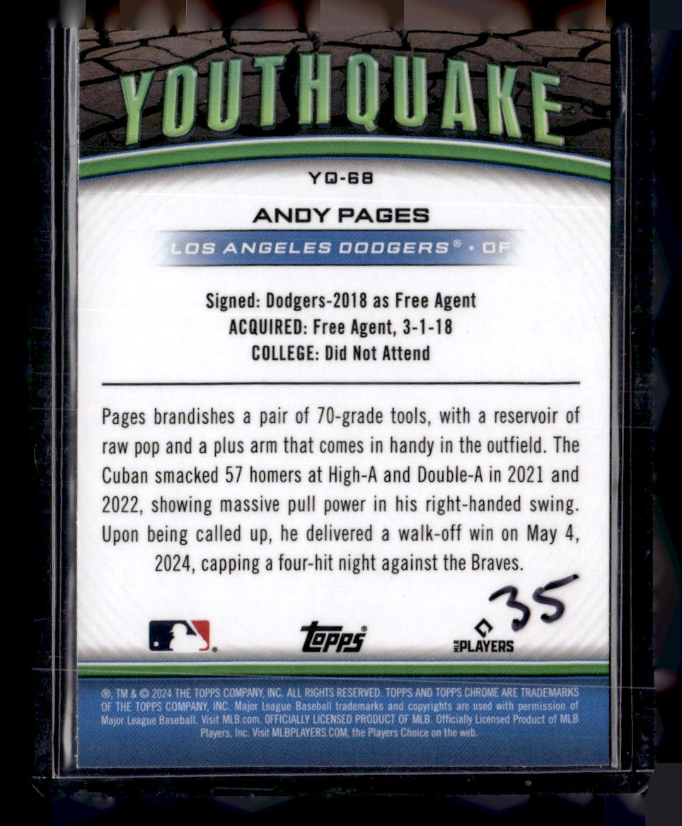 2024 Topps Chrome Update #YQ-68 Andy Pages Youthquake Gold Refractors #/50