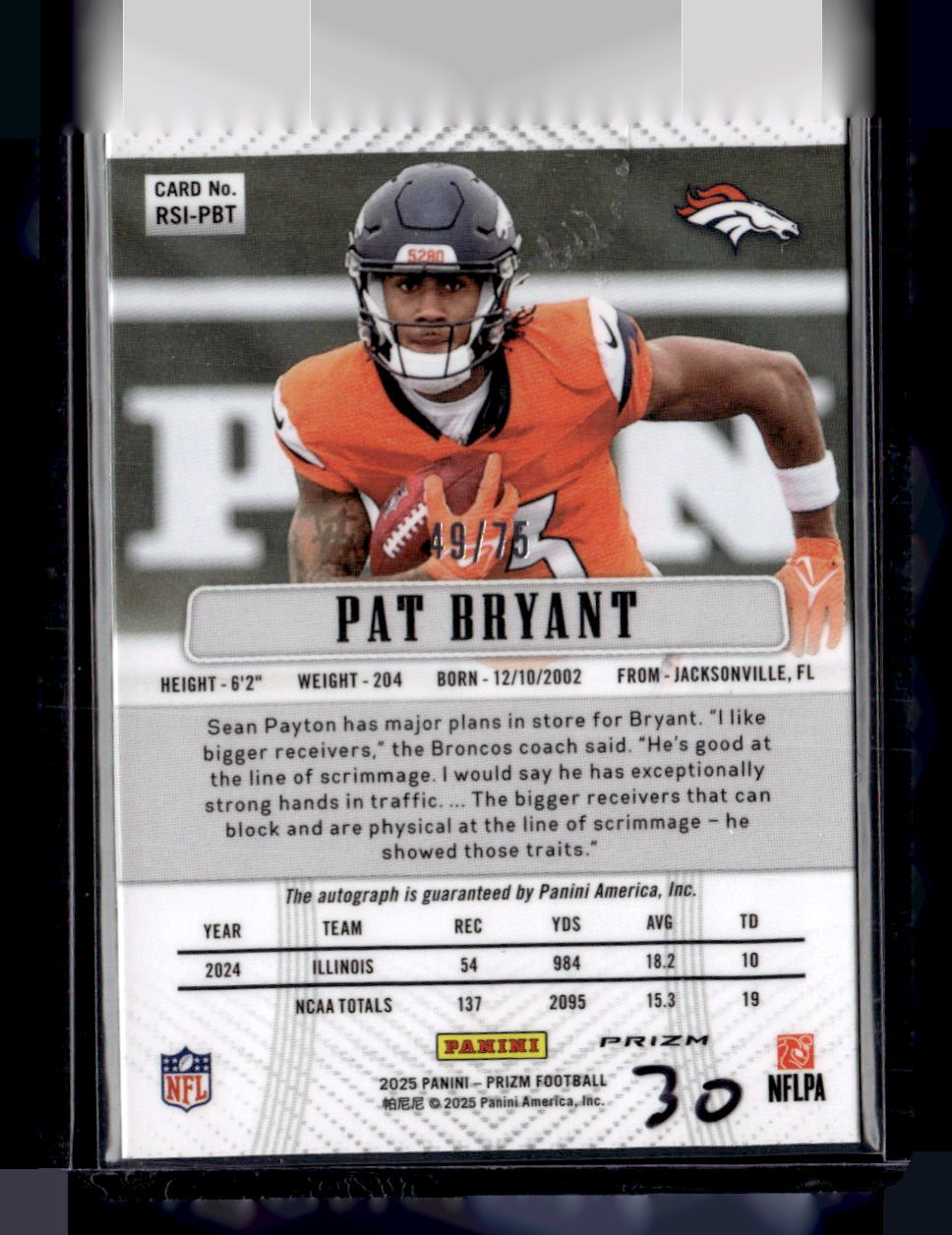 2025 Panini Prizm #366 Pat Bryant Prizm Rookie Autographs Green Scope #/75
