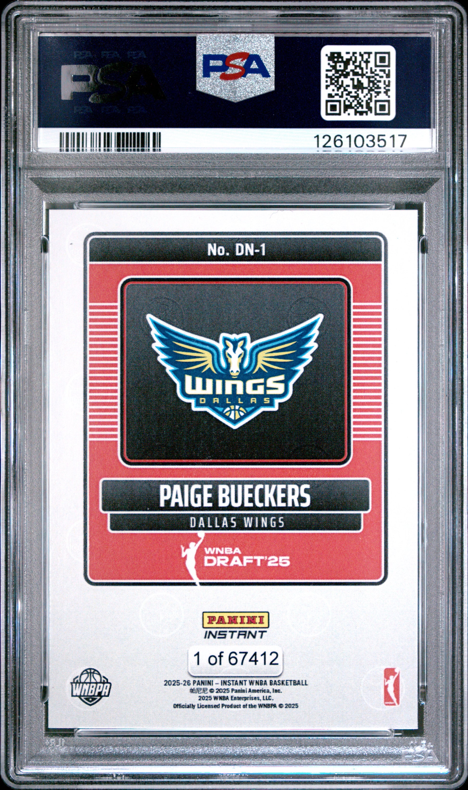 2025 Panini Instant Wnba Draft Night #DN1 Paige Bueckers PSA 10 126103517