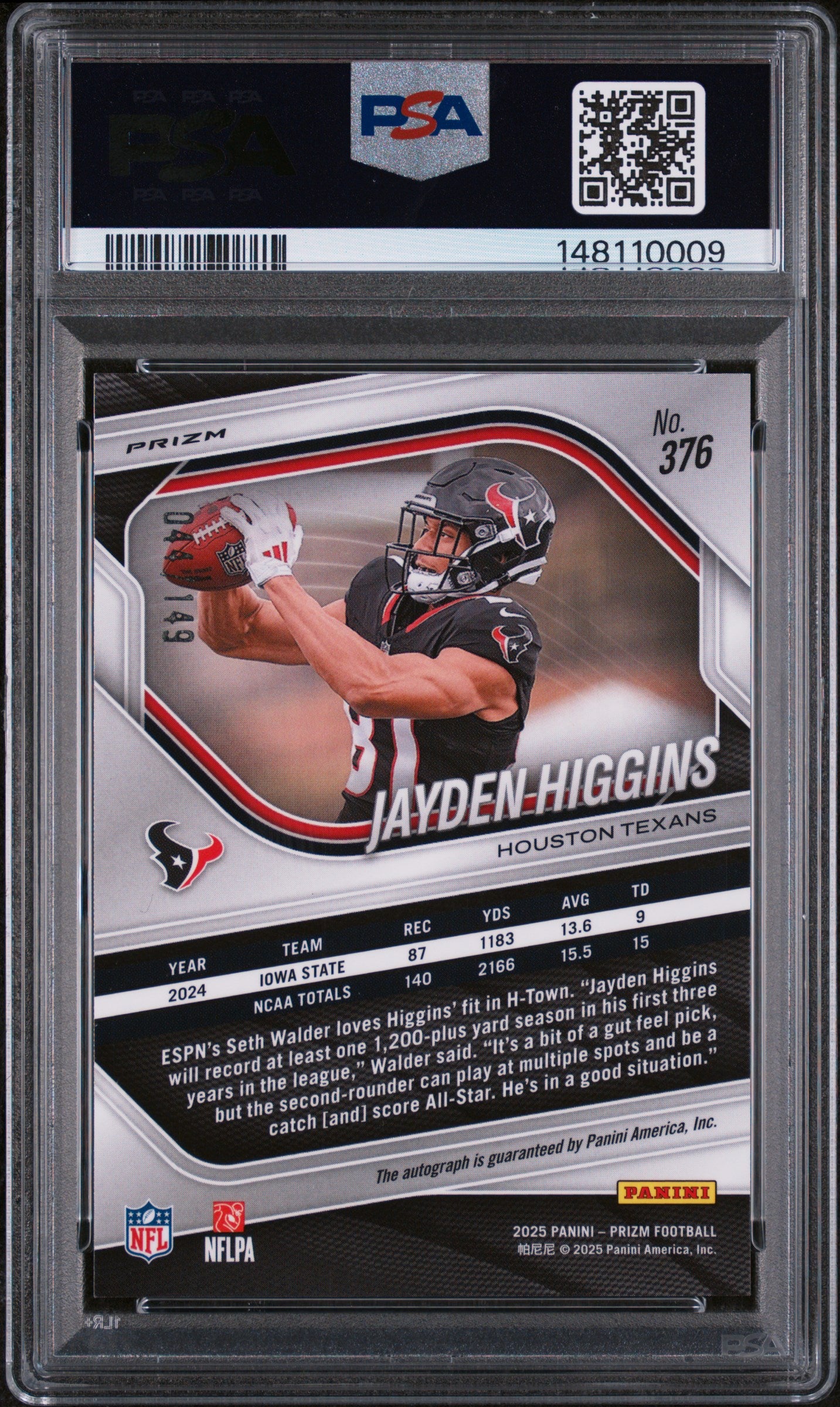 2025 Panini Prizm #376 Jayden Higgins Autograph-Red Wave PSA 10 148110009