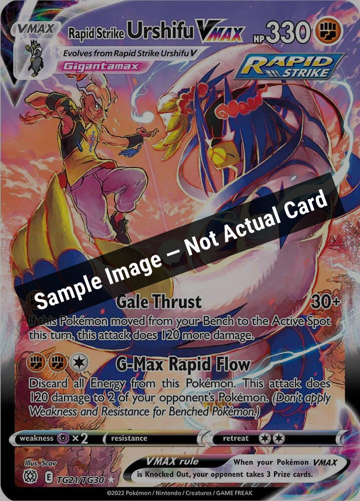 Pokemon,SWSH09: Brilliant Stars Trainer Gallery,Rapid Strike Urshifu VMAX - TG21/TG30,Holofoil,Near Mint — Sample Image, Not Actual Card