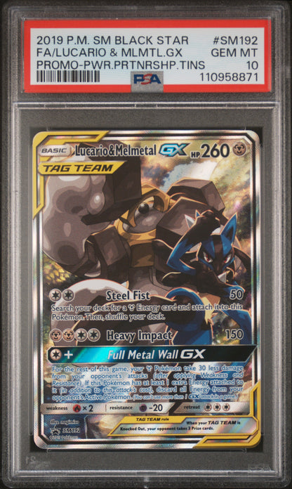 2019 Pokemon Sm Black Star Promo #SM192 Fa/Lucario & Melmetal Gx PSA 10