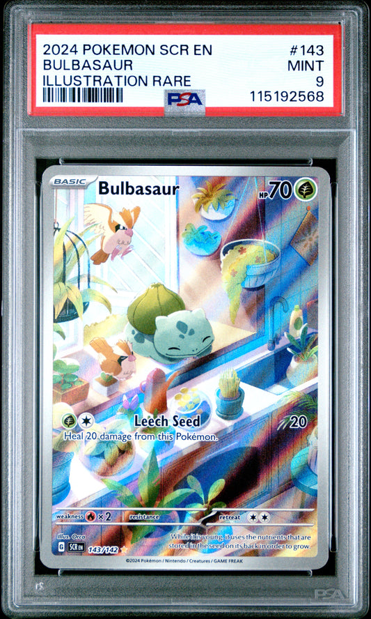 2024 Pokemon Scr En-Stellar Crown #143 Bulbasaur Illustration Rare PSA 9
