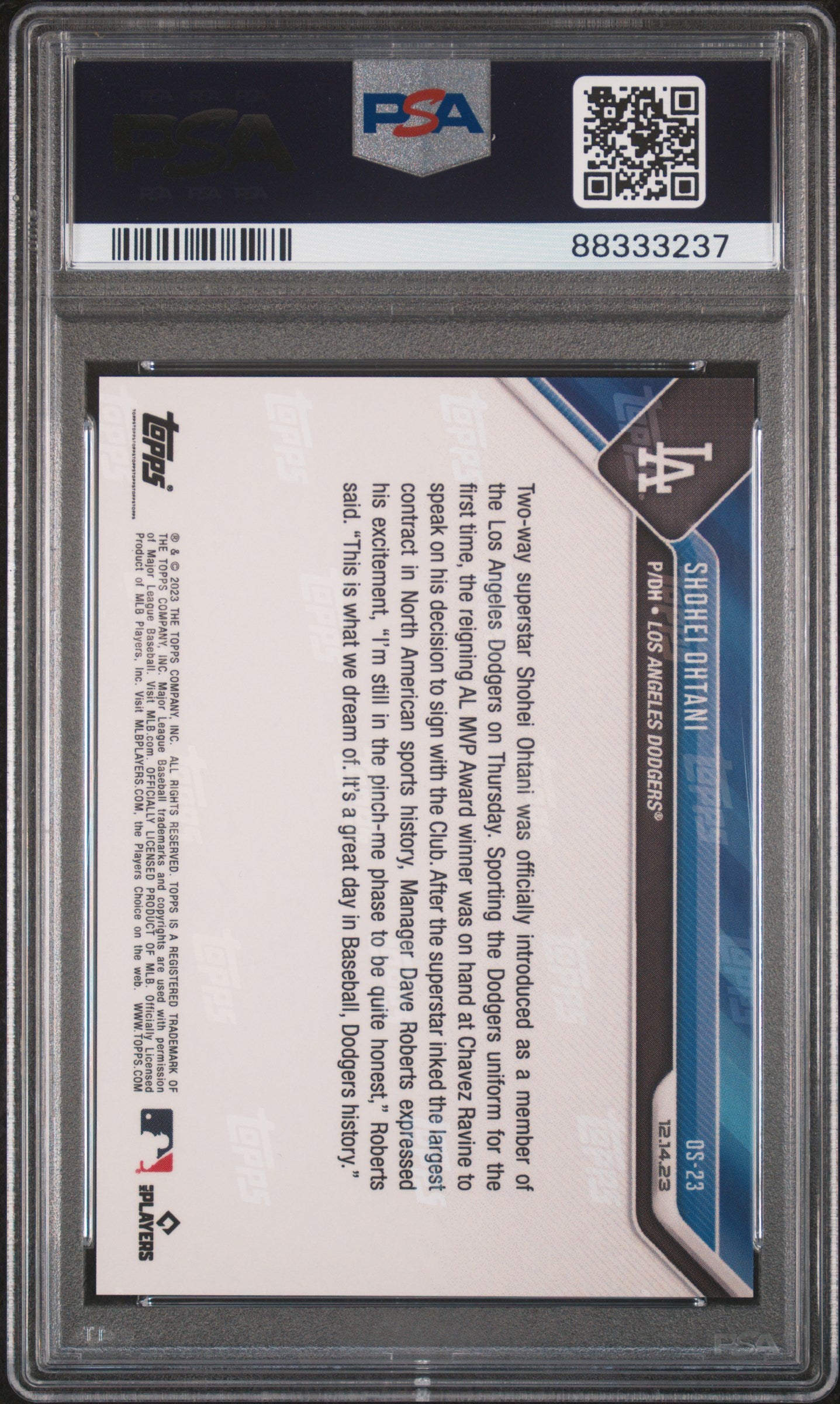 2023 Topps Now Offseason #OS23 Shohei Ohtani PSA 10