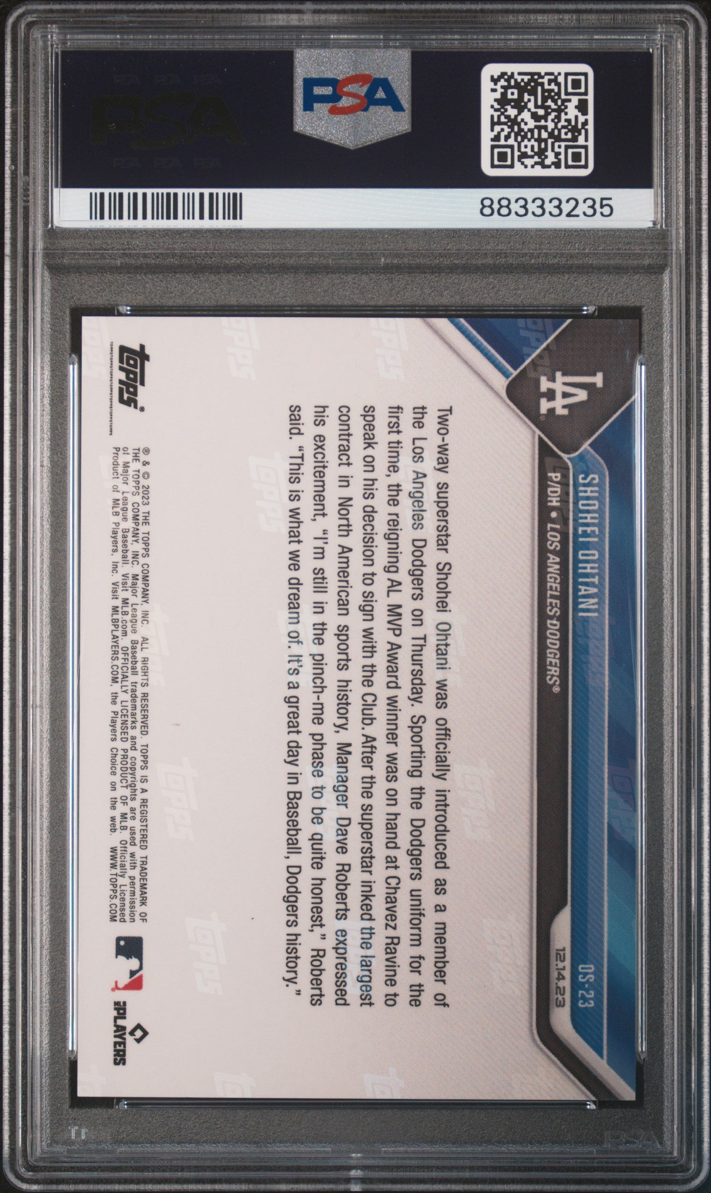 2023 Topps Now Offseason #OS23 Shohei Ohtani PSA 10