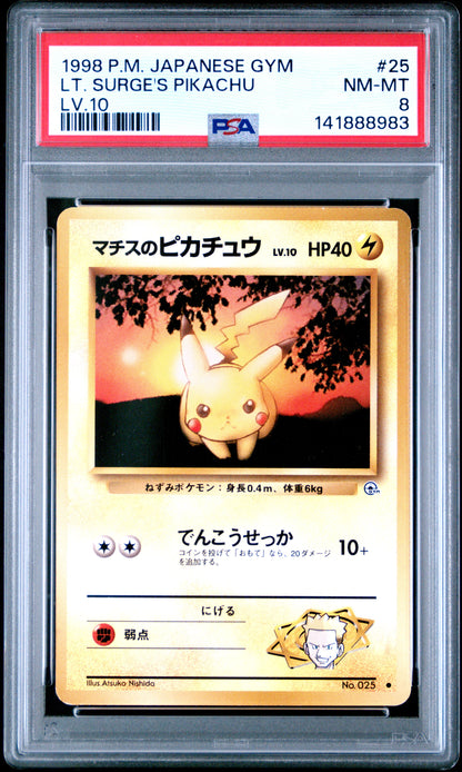 1998 Pokemon Japanese Gym #25 Lt. Surge'S Pikachu Lv.10 PSA 8