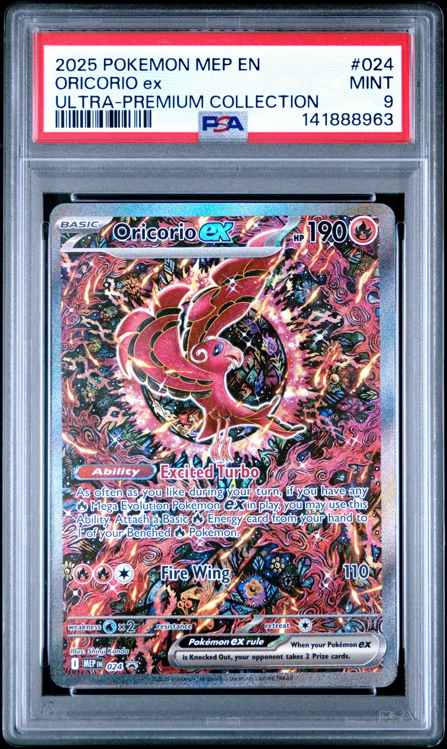 2025 Pokemon Mep En-Me Black Star Promo #024 Oricorio Ex PSA 9
