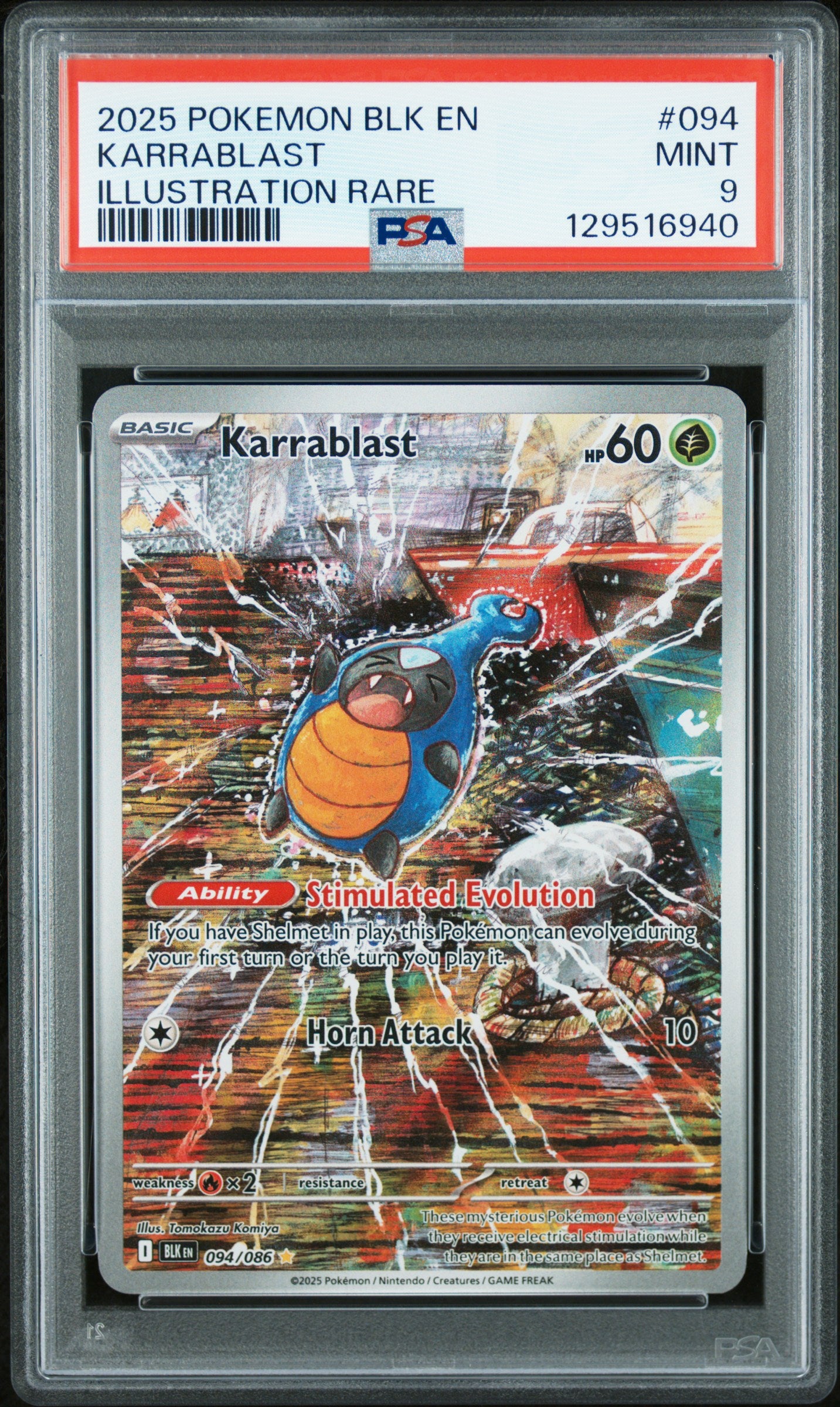 2025 Pokemon Blk En-Black Bolt #094 Karrablast Illustration Rare PSA 9
