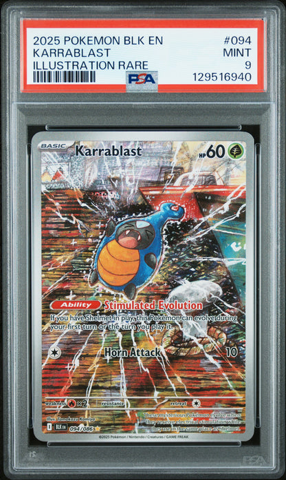 2025 Pokemon Blk En-Black Bolt #094 Karrablast Illustration Rare PSA 9