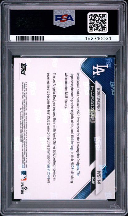 2025 Topps Now World Series Champions #14 Roki Sasaki PSA 10 152710031
