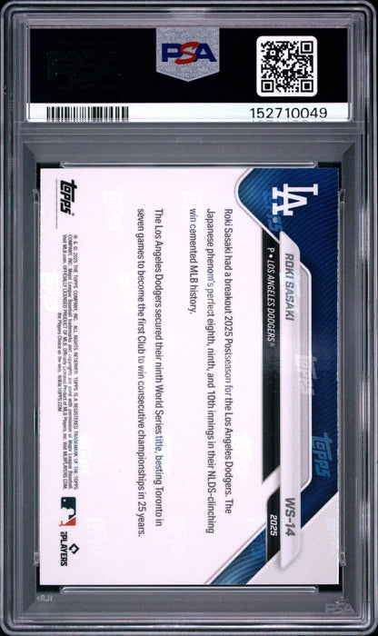 2025 Topps Now World Series Champions #14 Roki Sasaki PSA 10 152710049