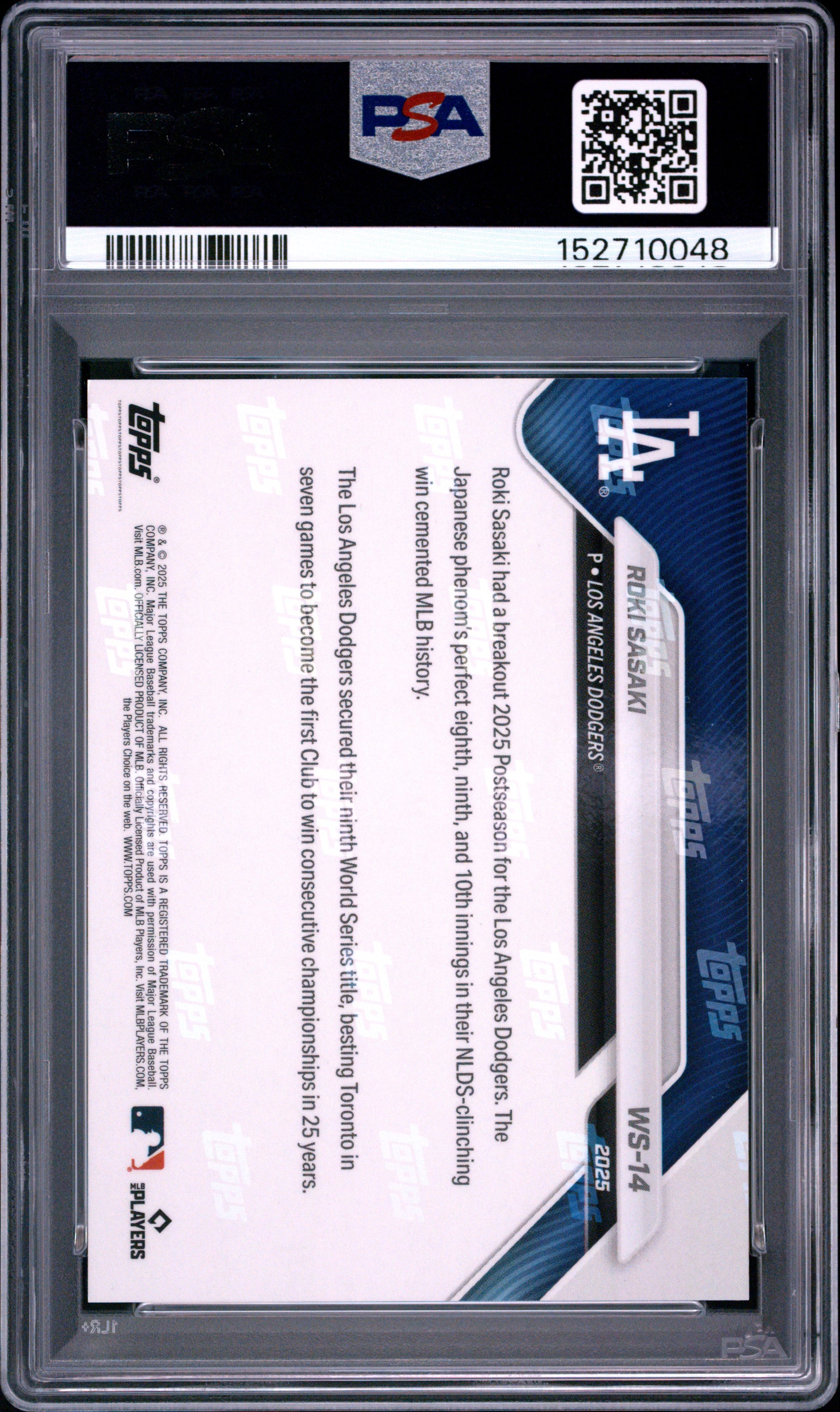 2025 Topps Now World Series Champions #14 Roki Sasaki PSA 10 152710048