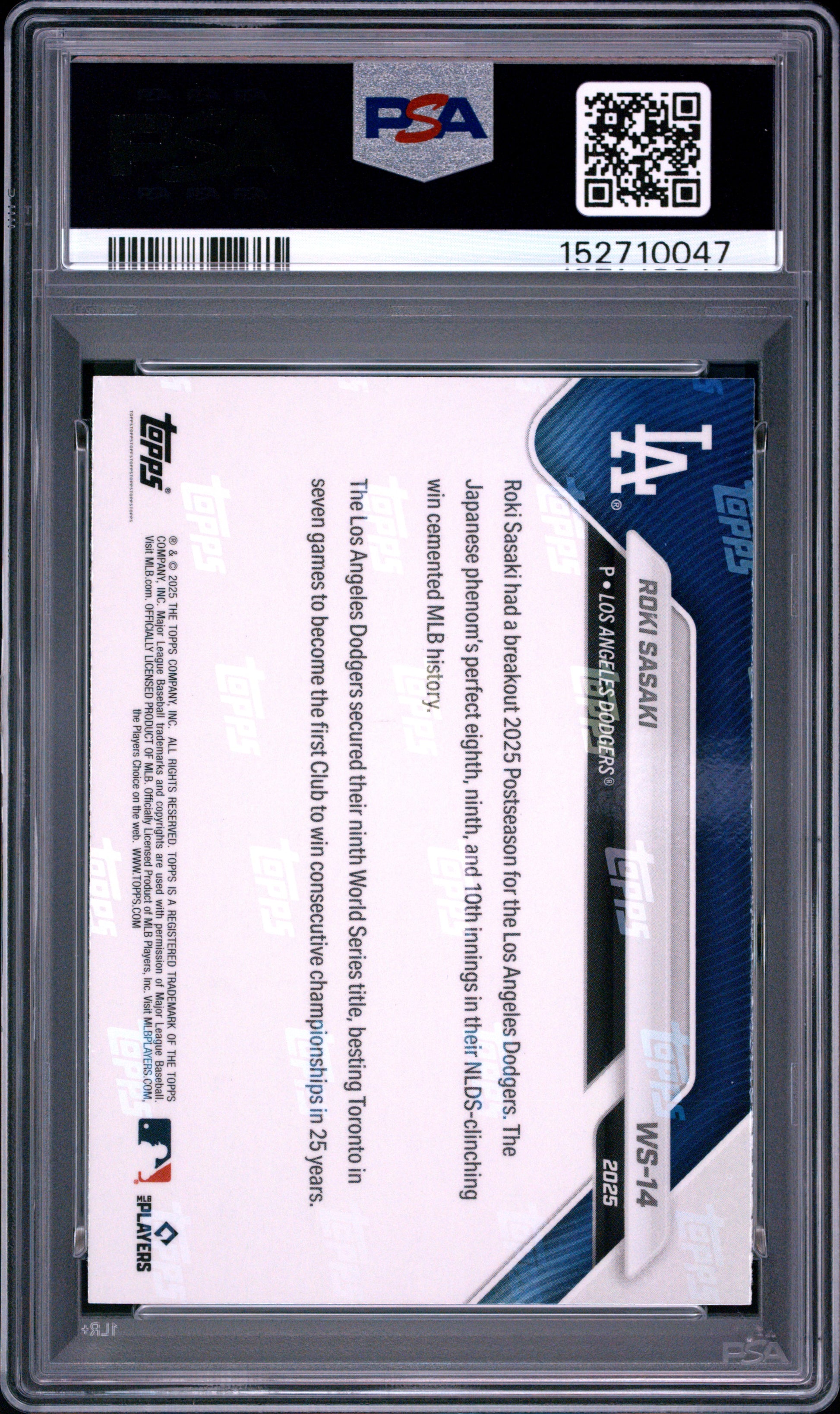 2025 Topps Now World Series Champions #14 Roki Sasaki PSA 10 152710047