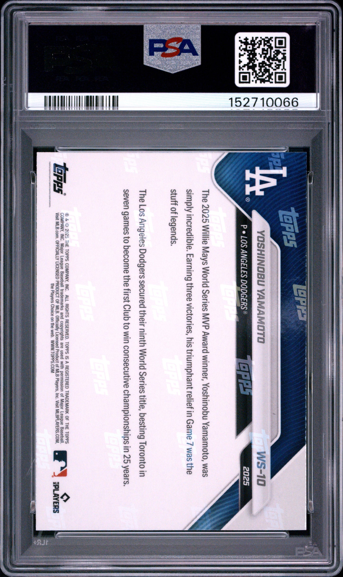 2025 Topps Now World Series Champions #10 Yoshinobu Yamamoto PSA 10