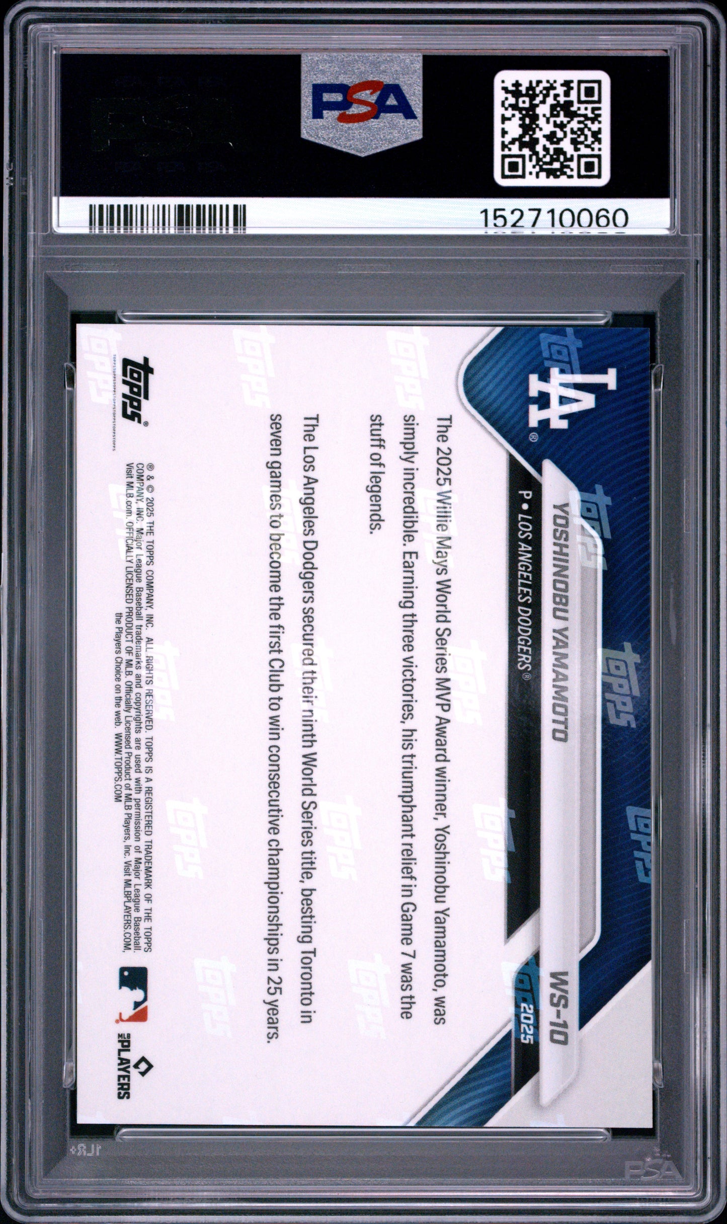 2025 Topps Now World Series Champions #10 Yoshinobu Yamamoto PSA 10