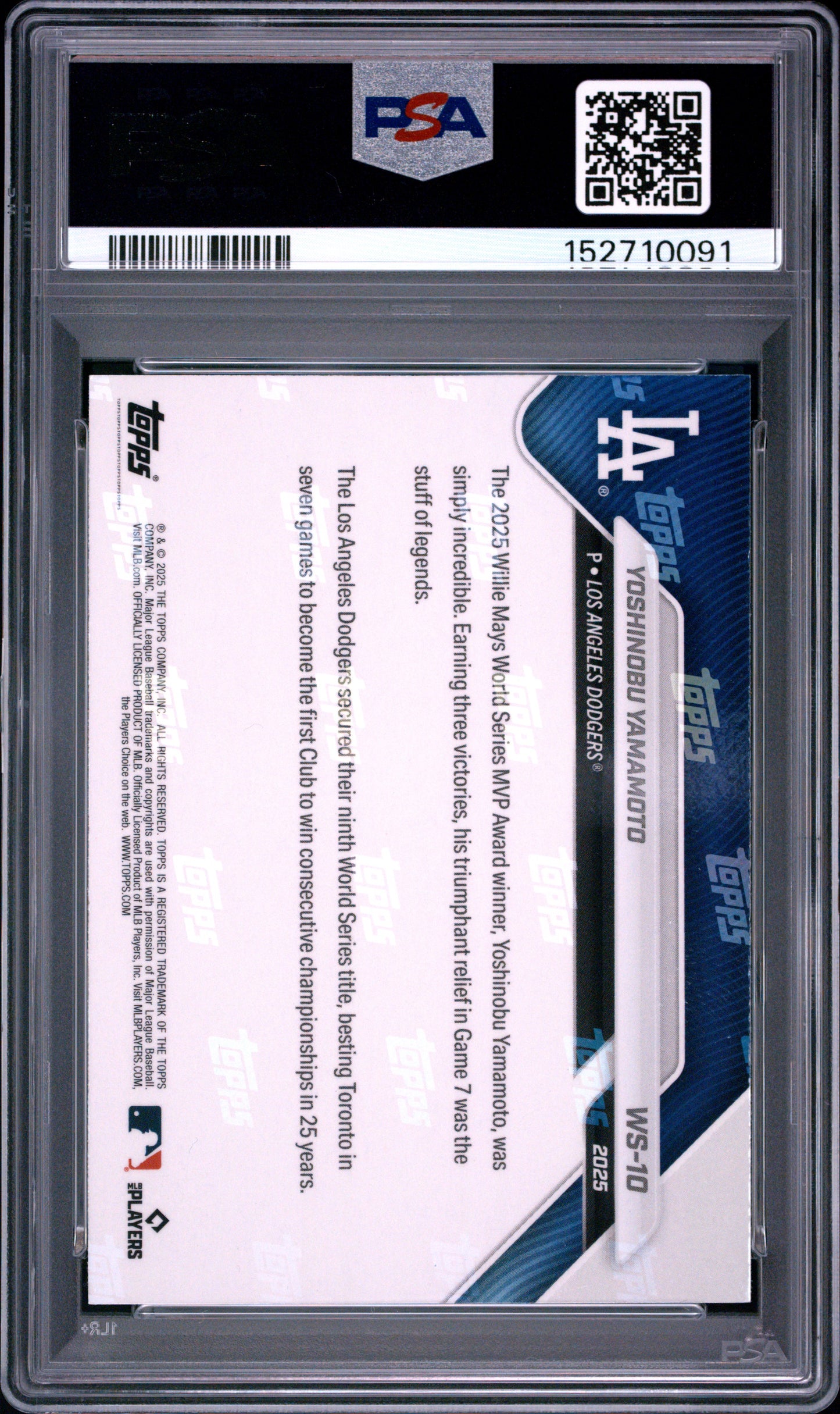 2025 Topps Now World Series Champions #10 Yoshinobu Yamamoto PSA 10