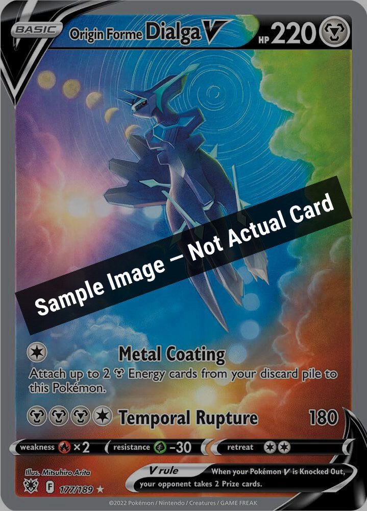 Pokemon,SWSH10: Astral Radiance,Origin Forme Dialga V (Alternate Full Art) - 177/189,Holofoil,Near Mint — Sample Image, Not Actual Card