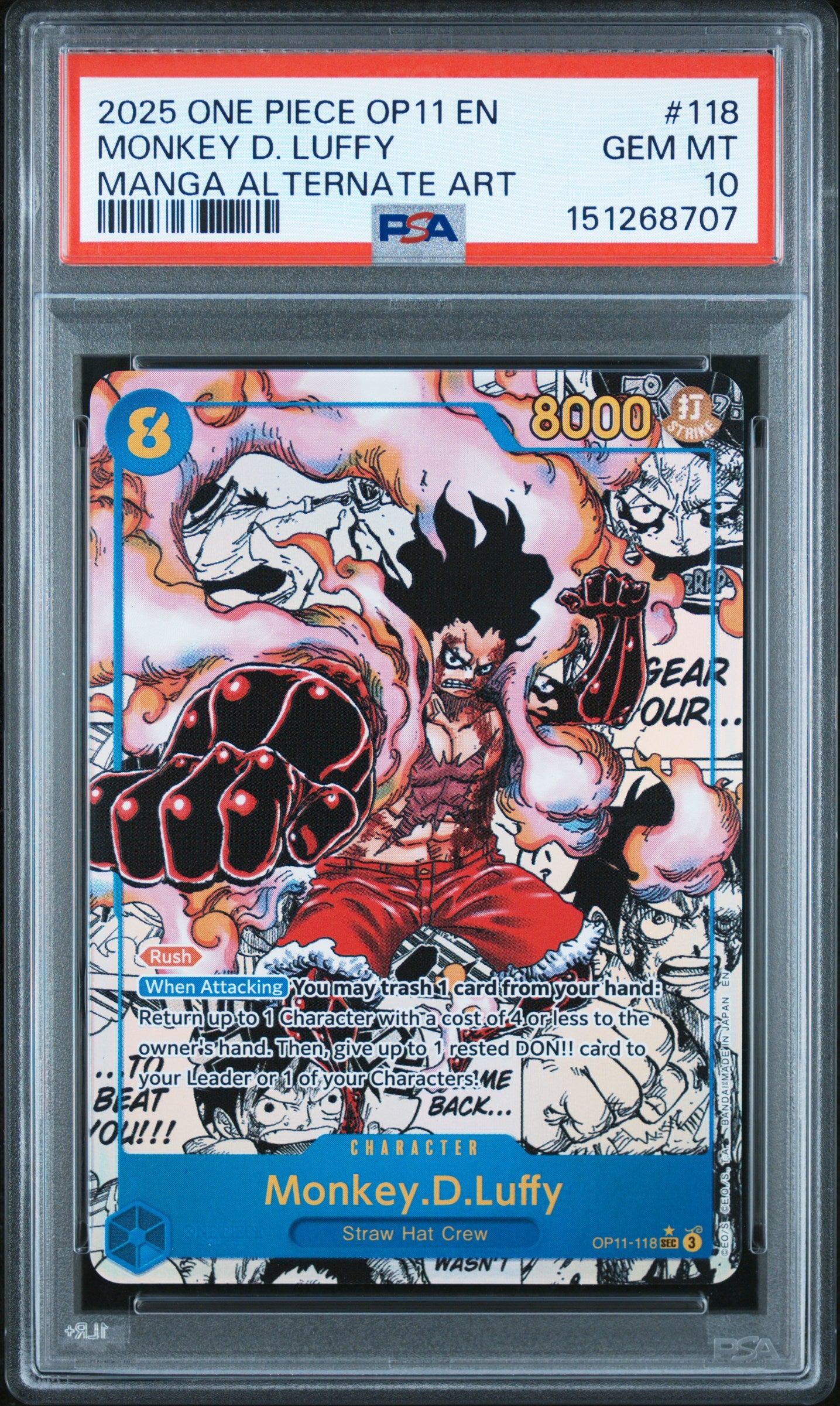 2025 One Piece Op11 118 Monkey D. Luffy Manga Alternate Art PSA 10