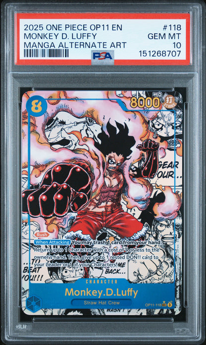 2025 One Piece Op11 118 Monkey D. Luffy Manga Alternate Art PSA 10