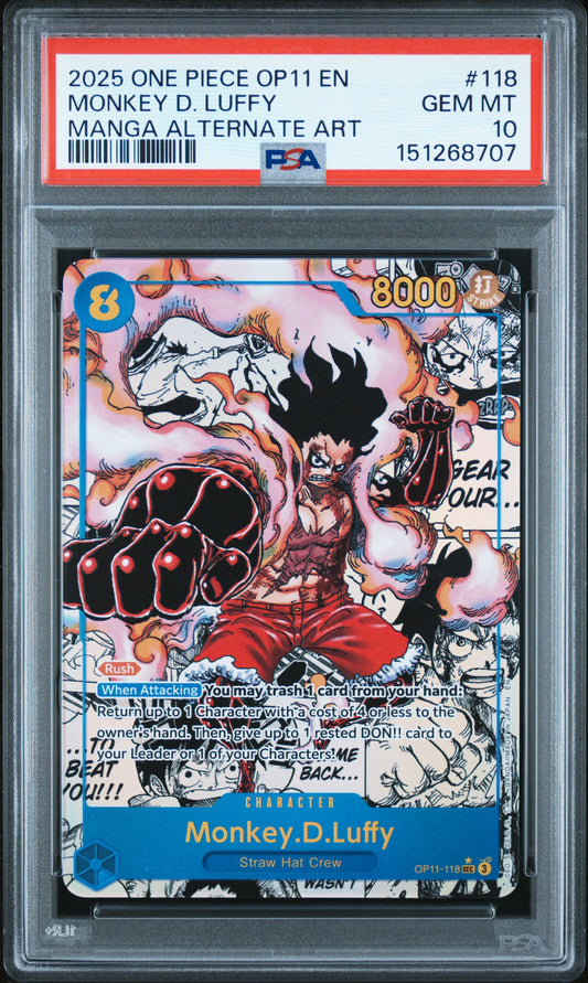 2025 One Piece Op11 118 Monkey D. Luffy Manga Alternate Art PSA 10