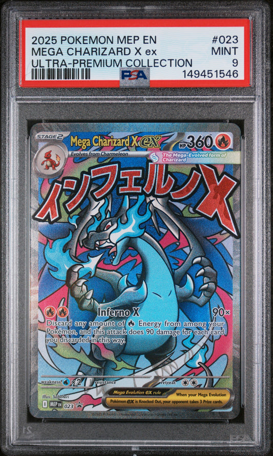 2025 Pokemon Mep En-Me Black Star Promo #023 Mega Charizard X Ex PSA 9