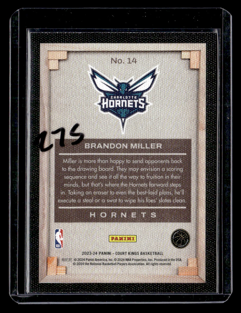 2023-24 Panini Court Kings #14 Brandon Miller Blank Slate