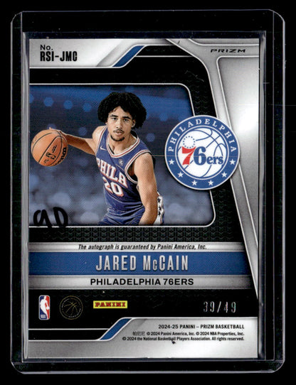 2024-25 Panini Prizm #RSI-JMC Jared McCain Rookie Signatures Prizms Blue #/49