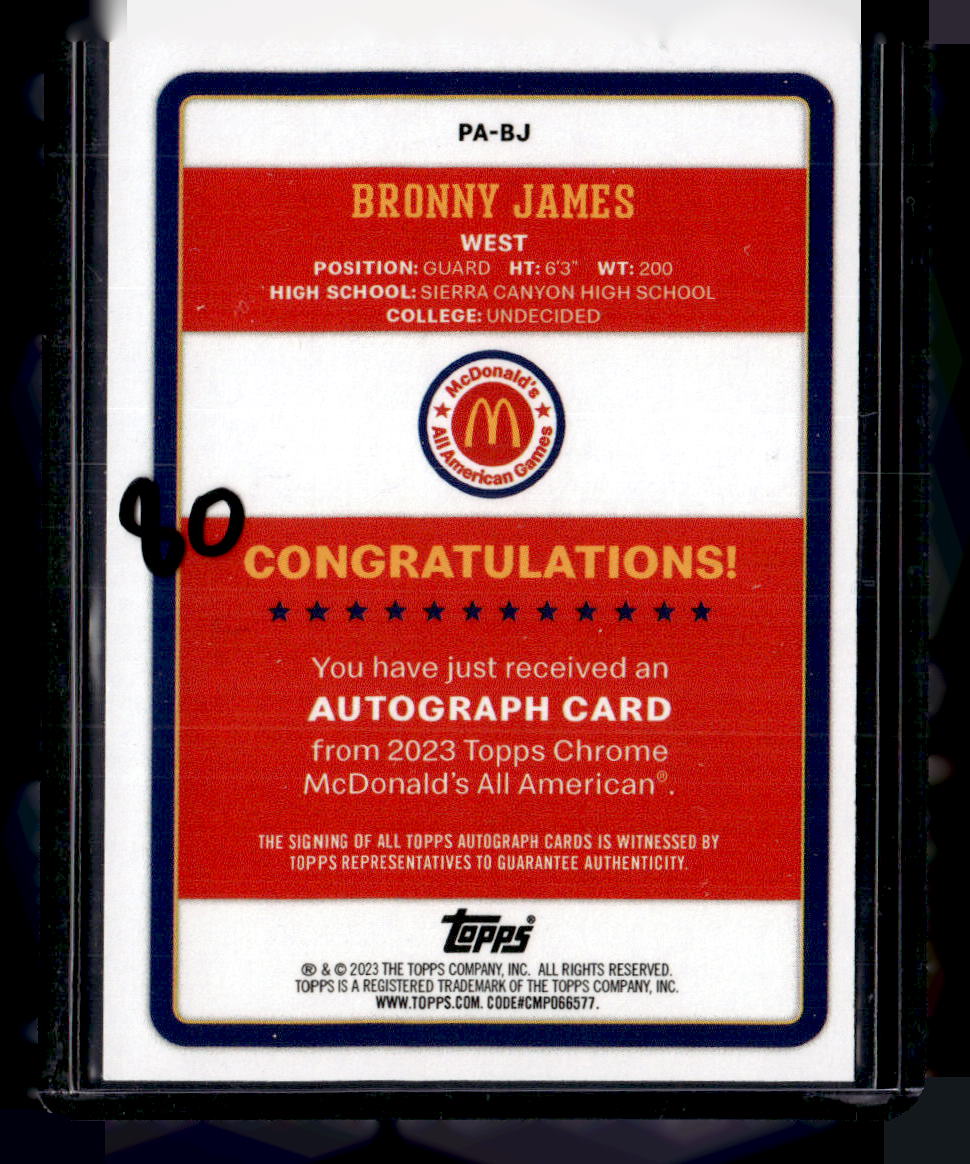 2023 Topps Chrome McDonald's All American #PA-BJ Bronny James Gameday Autographs