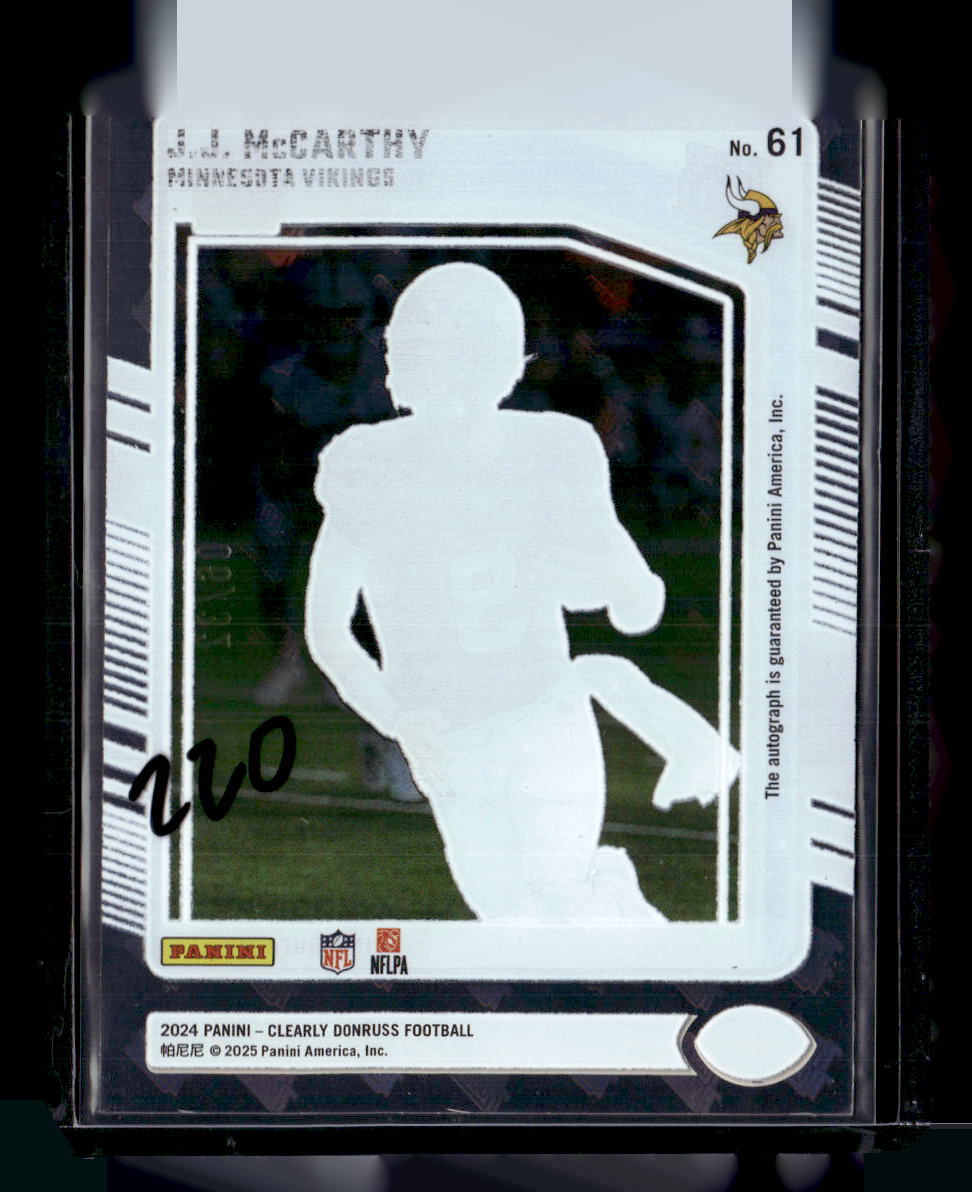 2024 Clearly Donruss #61 J.J. McCarthy Clearly Rated Rookie Auto RR Logo #/32