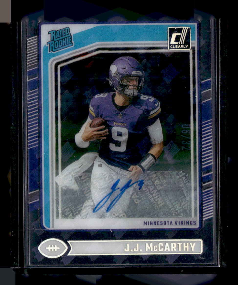 2024 Clearly Donruss #61 J.J. McCarthy Clearly Rated Rookie Auto RR Logo #/32